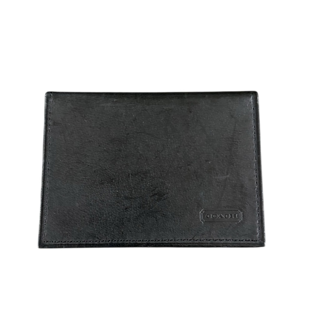 Vintage Coach Black Leather Photo ID Case Bi Fold Wallet Organizer